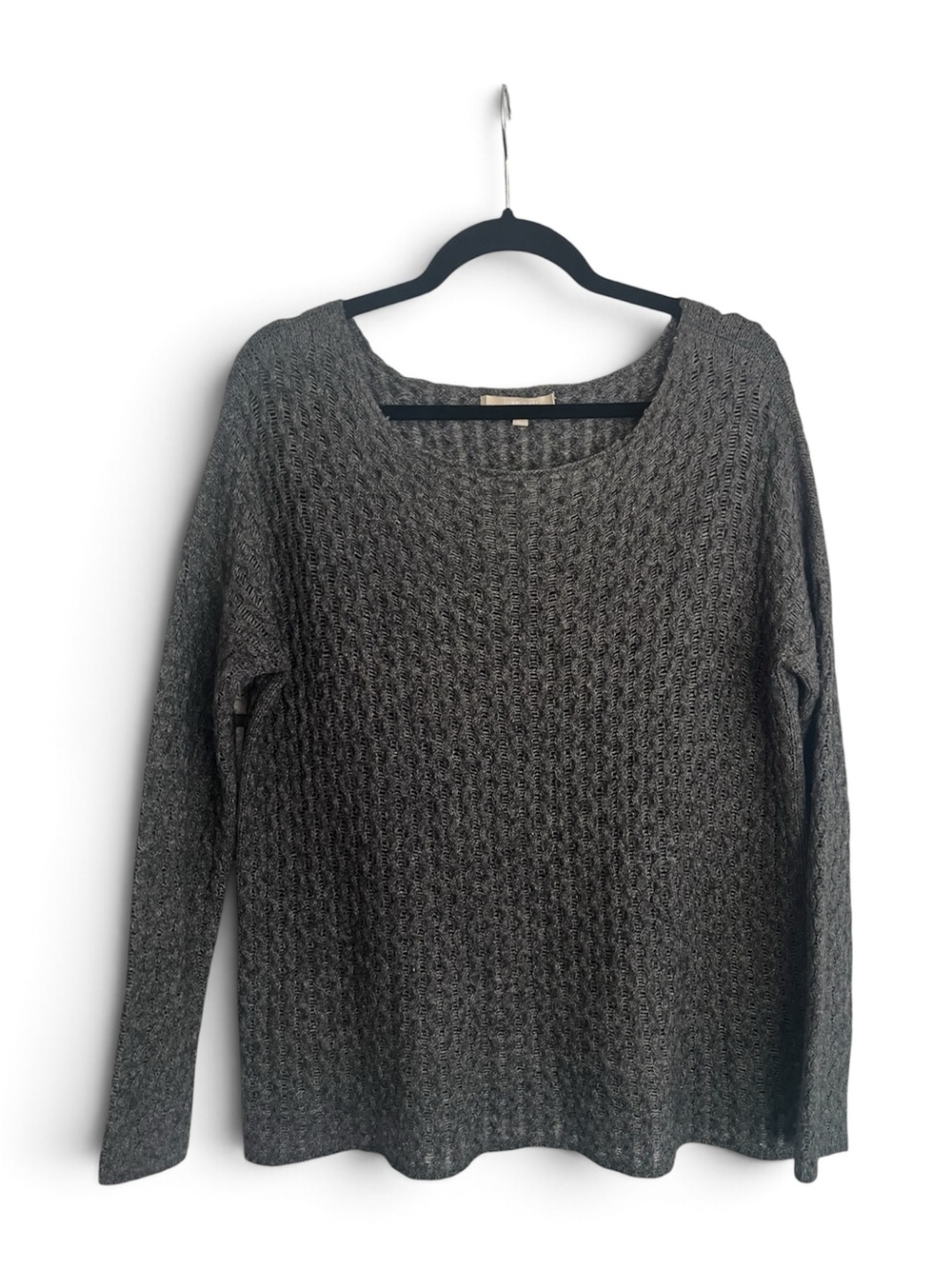 Joan Vass Charcoal Gray Wool Camel Blend Open Knit Sweater Scoop Neck XS/S